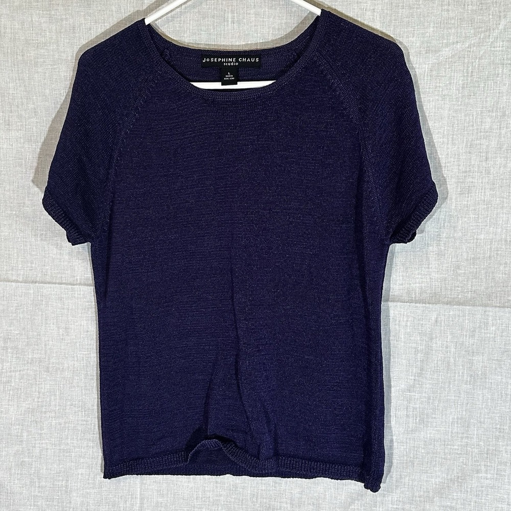 Josephine Chaus Studio Sweater Pullover L Purple Short Sleeve Knit Excellent